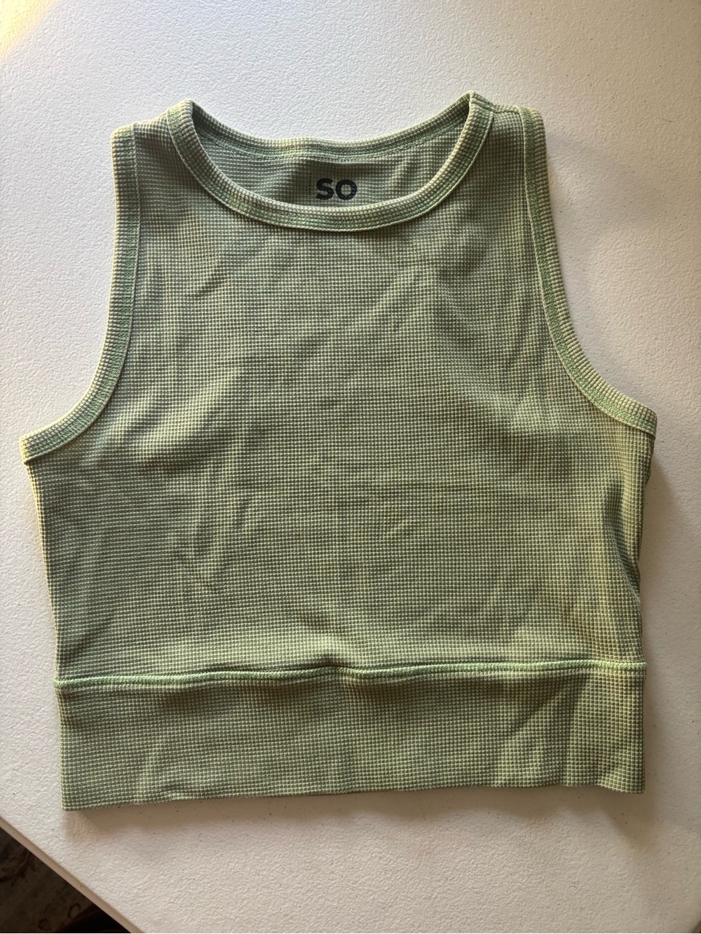 SO Light Green Waffle Knit Crop Tank